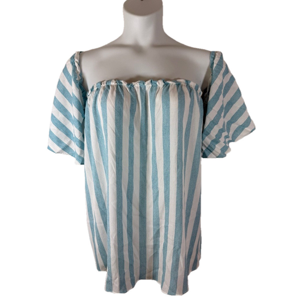 Chic Soul Blue and White Striped Off Shoulder Blouse Size 3X NWOT SKU0509